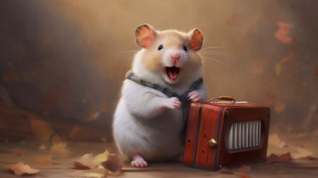 A happy hamster with a harmonica. AI generated illustrationの素材