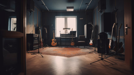 Recording studio A soundproofed room equipped. AI generated illustrationの素材