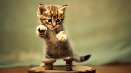 A mischievous kitten pouncing on a toy. AI generated illustrationの素材