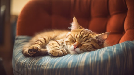 A sleepy cat curling up in a warm lap. AI generated illustrationの素材