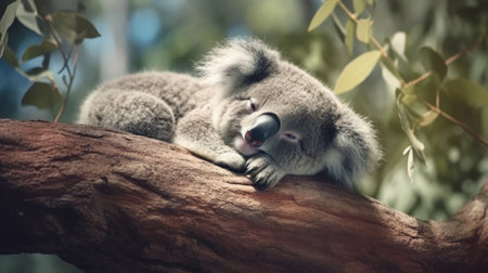 A sleepy koala dozing in a tree. AI generated illustrationの素材