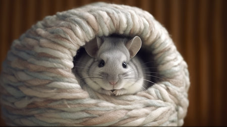 A snuggly chinchilla curled up in a ball. AI generated illustrationの素材