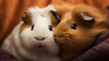 A snuggly guinea pig cuddling with its mate. AI generated illustrationの素材