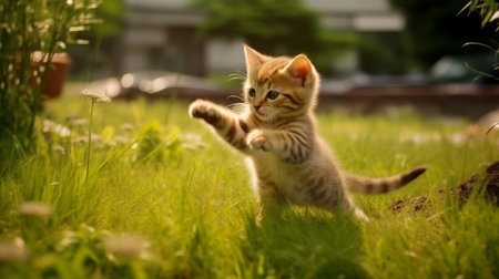 A silly kitten chasing its own tail. AI generated illustrationの素材