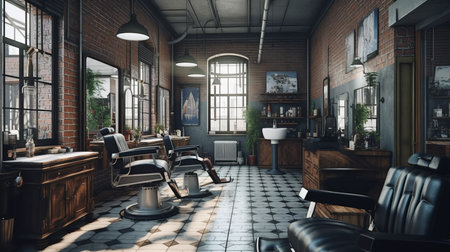 Barbershop interior photorealistic. Al generated illustrationの素材