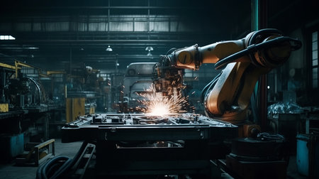 Robot welding is welding assembly automotive. AI generated illustrationの素材