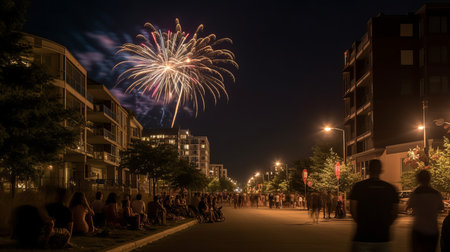 Enjoying city fireworks to celebrate. A.I.の素材