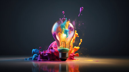 Creative ideas concept, light bulb and color splashes.の素材