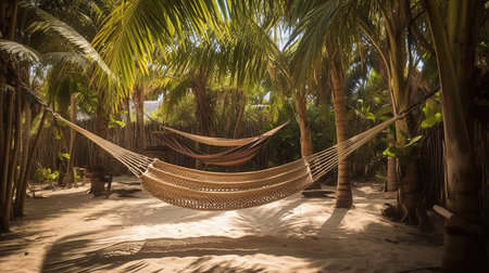 Hammock in the shade of palm trees, summer tropical vacationの素材