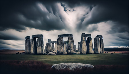 Stonehenge in England with stormy sky, United Kingdom.の素材
