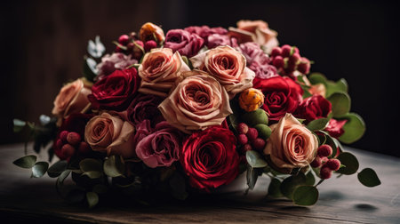 Valentines day bouquet of flowers. AI generated illustrationの素材