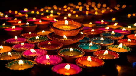 Diwali celebration colorful lights background. AI generated illustrationの素材