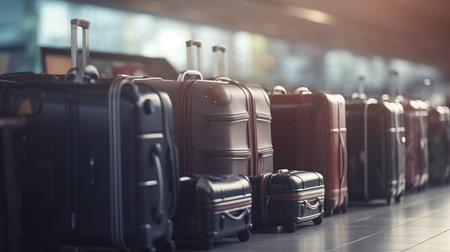 Luggage suitcases at airport. AI generated illustrationの素材