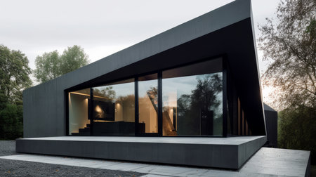 The minimalist exterior of this building lies the intricate details and sophisticated technology inside. AI generated illustrationの素材