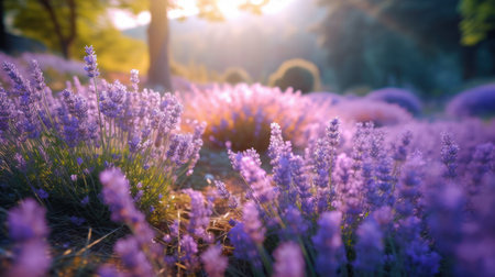 A soft focus image of a lavender field with shallow AI generated illustrationの素材