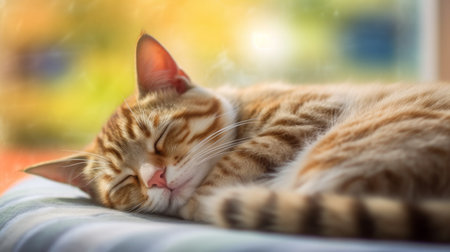 A soft focus image of a sleeping cat with shallow AI generated illustrationの素材