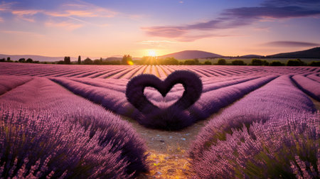 A heart created from lavender in a field AI generated illustrationの素材