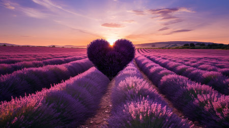 A heart created from lavender in a field AI generated illustrationの素材