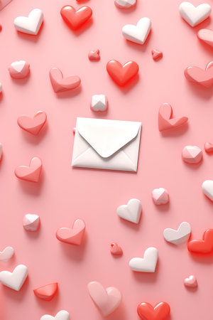 A cute Valentines Day wallpaper showing macro shot of love letters on a pastel background AI generated illustrationの素材