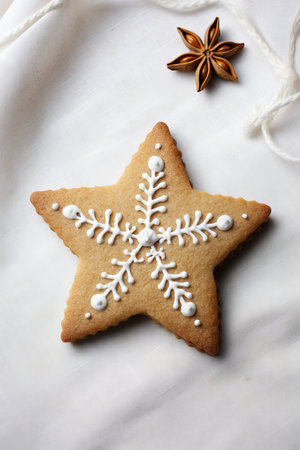 A star-shaped Christmas cookie on a minimalist backdrop seen in great detail AI generated illustrationの素材