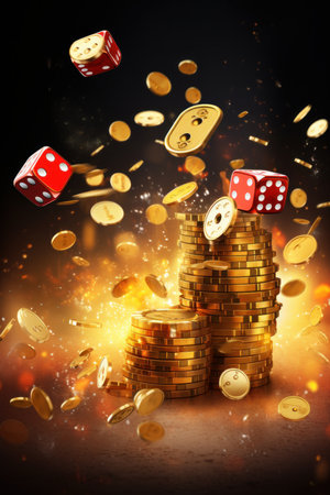 Realistic casino background with flying chips golden AI generated illustrationの素材