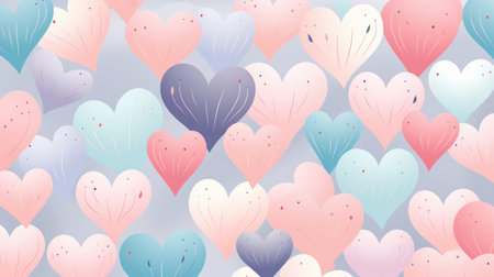 Design a wallpaper featuring repetitive candy heart designs in soft pastel colors AI generated illustrationの素材