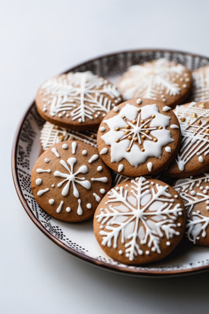 Minimalist Christmas cookies decorated with simple icing patterns captured in macro shot AI generated illustrationの素材
