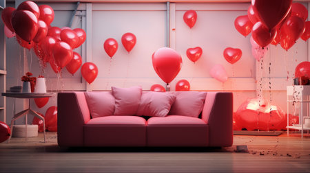 Modern Valentines day party scene in AI generated illustrationの素材