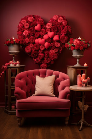 Podium within a charming Valentines Day themed living room setting AI generated illustrationの素材