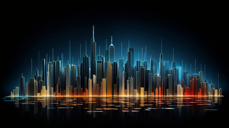 city skyline made from financial graphs and charts AI generated illustrationの素材