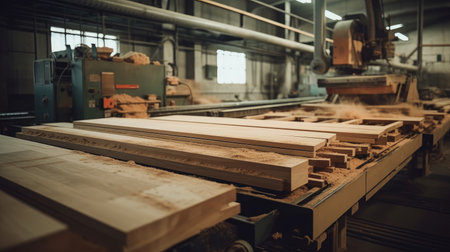 Woodworking sawmill production and processing AI generated illustrationの素材
