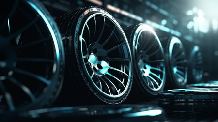 New car wheels for auto industry service and mainten AI generated illustrationの素材