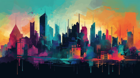 A semi-abstract interpretation of a city skyline AI generated illustrationの素材