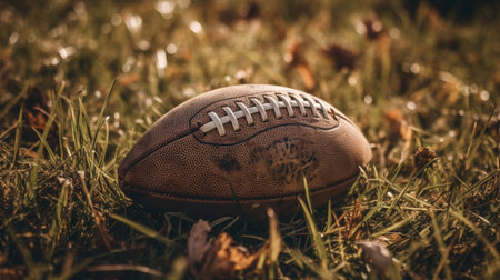 American football ball in the grass AI generated illustrationの素材