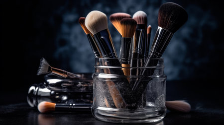 Makeup brushes in a glass Clean professional makeup AI generated illustrationの素材