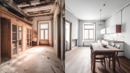 generated renovation concept apartment before AI generated illustrationの素材