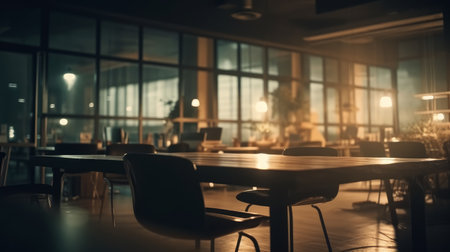 Blurred office workspace in the evening interior AI generated illustrationの素材