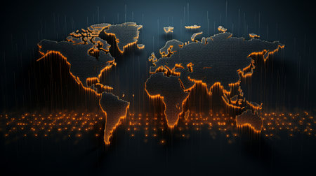 Showcase a world map constructed out of binary code AI generated illustrationの素材