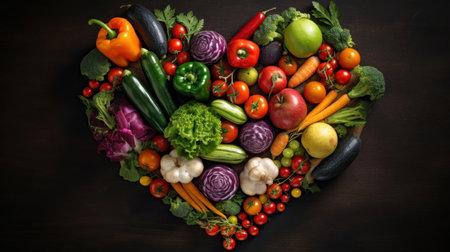 fresh vegetables heart shape AI generated illustrationの素材