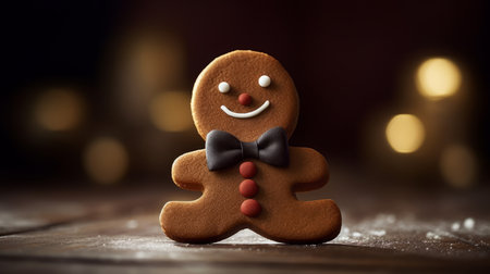 A cute gingerbread man with a bow tie and top hat AI generated illustrationの素材