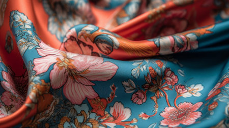 Silk scarf with a colorful floral print AI generated illustrationの素材