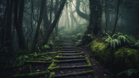 A forest path leading to an unknown destination AI generated illustrationの素材