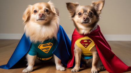 Superpet Cat and Dog as superheroes with cape AI generated illustrationの素材