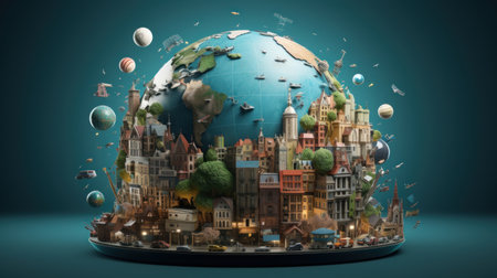 packed globe showcasing multinational businesses AI generated illustrationの素材