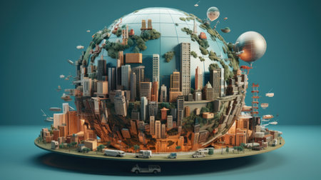 packed globe showcasing multinational businesses AI generated illustrationの素材
