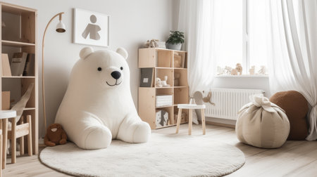 A giant stuffed animal friend cute modern kids interior AI generated illustrationの素材