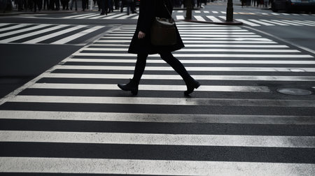Braking for a pedestrian crossing the street AI generated illustrationの素材