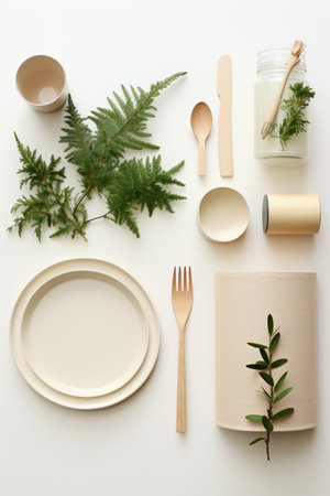 A minimalist New Year presentation showcasing a flat lay of eco-friendly party decor AI generated illustrationの素材