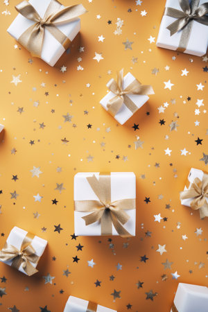 Flat lay product presentation against a festive Christmas-themed background AI generated illustrationの素材