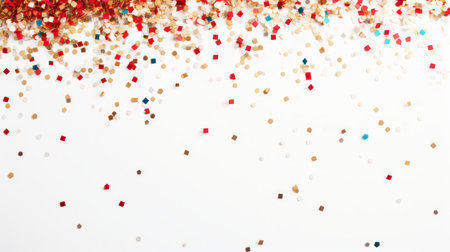 Minimal New Year flat lay with sparkling confetti on a white background AI generated illustrationの素材